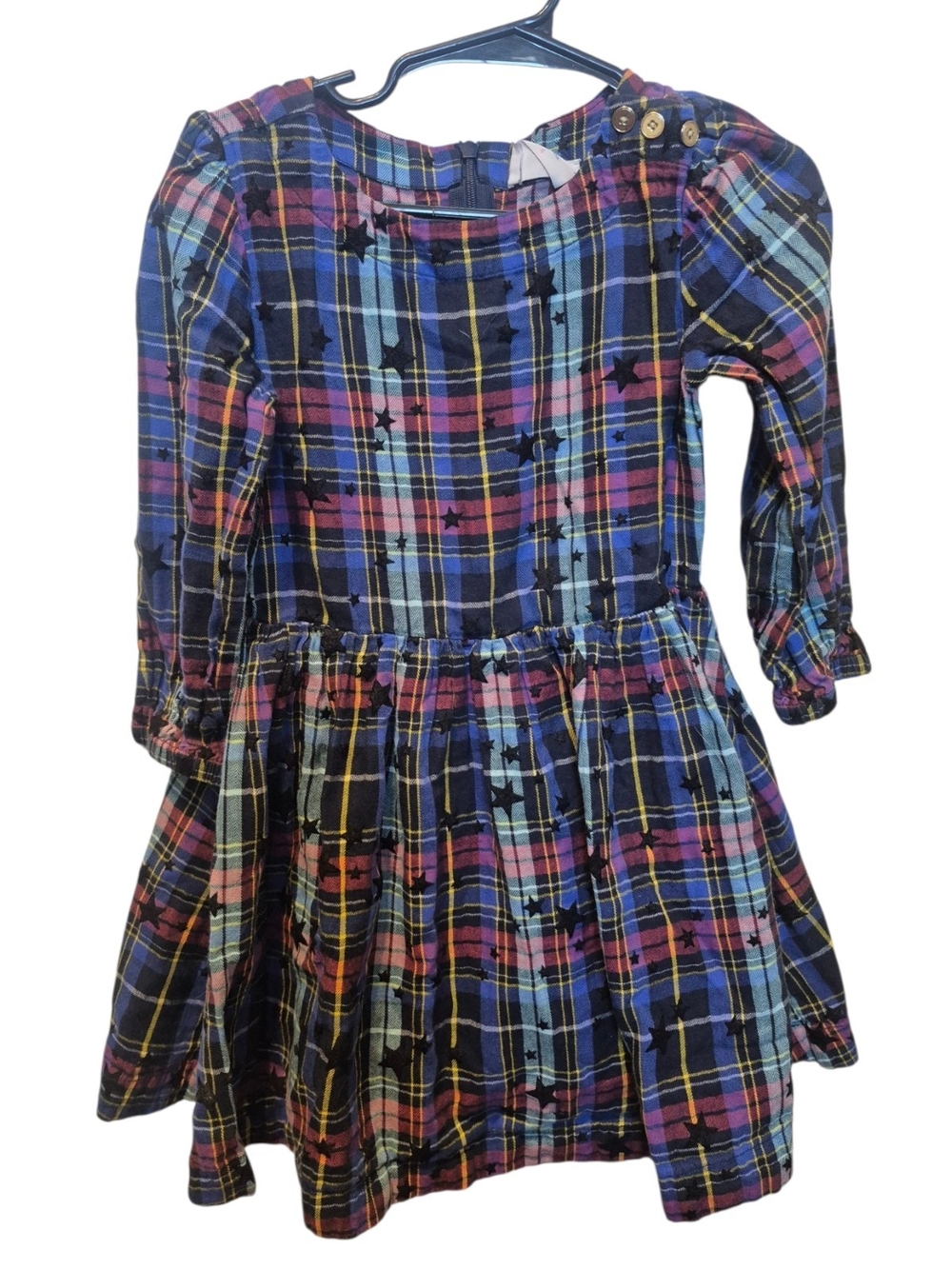 Crewcuts Navy Plaid Long-Sleeve Dress with Star Motif